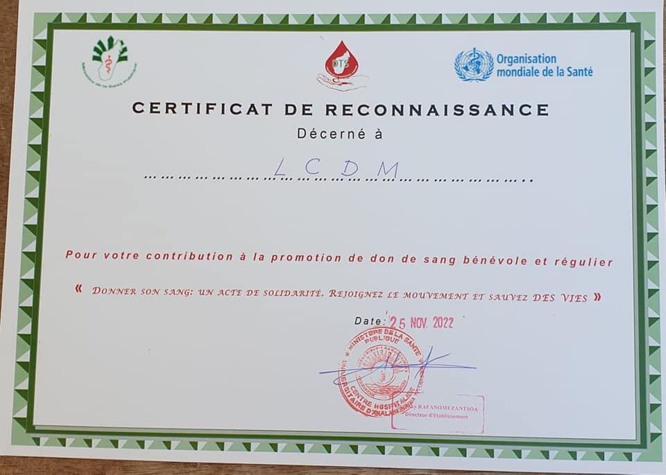 Certificat de reconnaissance